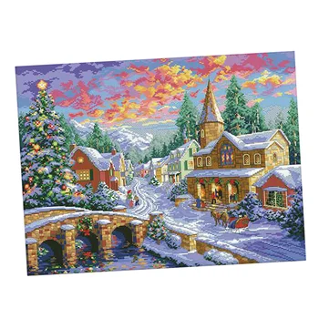 

DIY Stamped Cross Stitch Kit Pre-printed Winter Village Pattern Christmas Gift 11CT 67x52cm