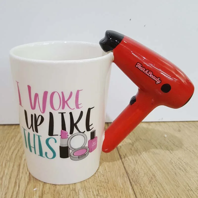 

Novel 3D Hand-painted Ceramic Coffee Mugs Creative Lipstick High Heels Hair Dryer Nail Polish Makeup Brush Comb Milk Water Cup