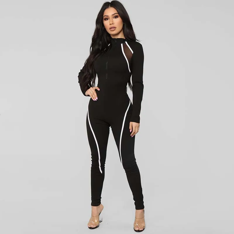 

Front zipper Woman Sportswear 2019 New Workout Clothes for Women Mesh Fitness Suit Female Black Dry Gym Sport Clothing bodysuit