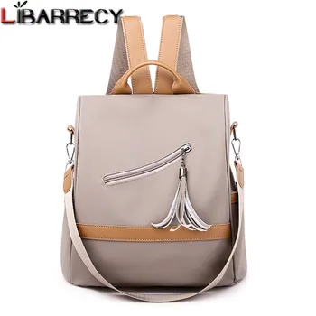 

Panelled Women Oxford Cloth Backpack Multifunction Waterproof Tassel Knapsack Casual Mochila Ladies Large Capacity Bagpack Sac