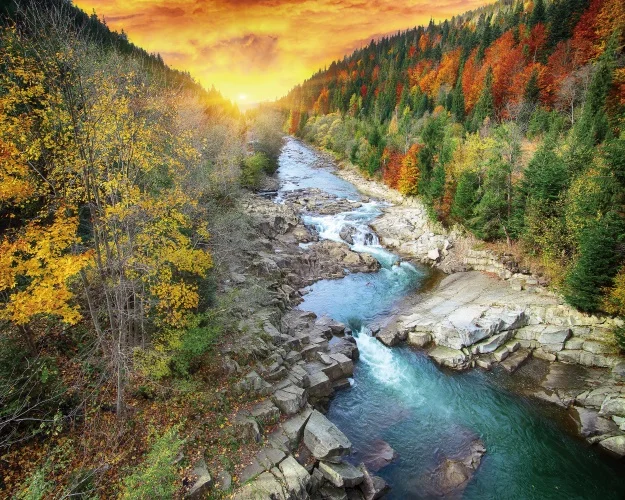 Озеро лес камень горный Холст плакат пейзаж картина природа холст стены