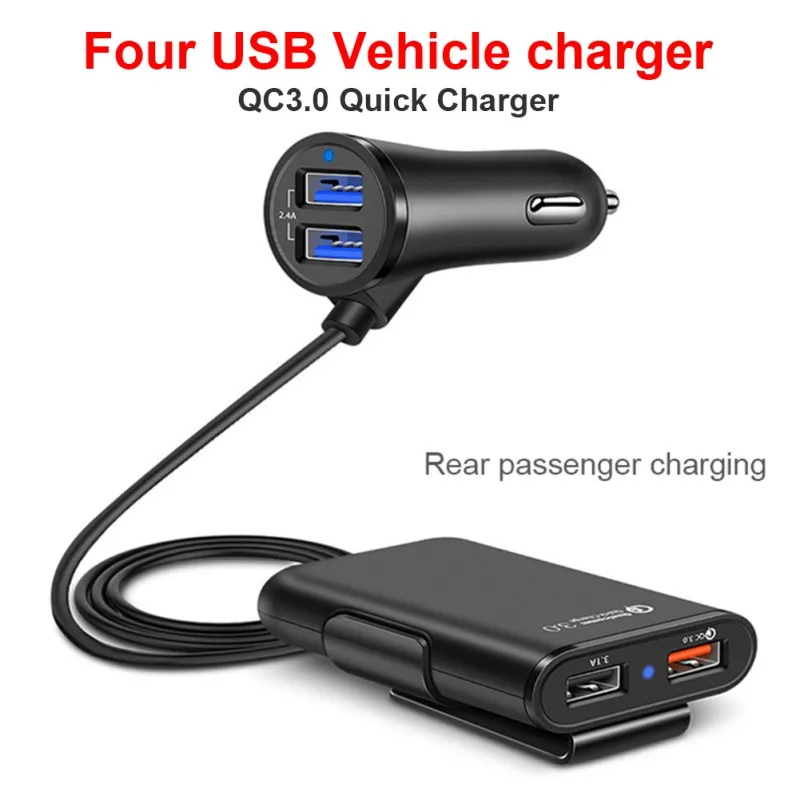 Автомобильное зарядное устройство Newst Quick Charge QC 3,0 с 4 портами USB, автомобильное зарядное устройство футов, удлинитель для мобильного телефона samsung IPhone, автомобильное зарядное устройство