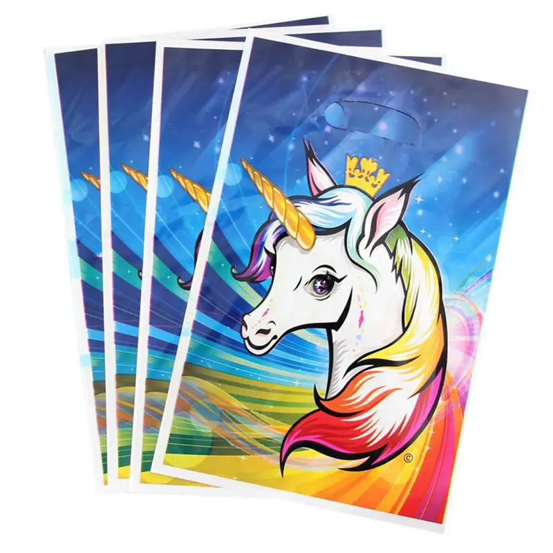 Unicorn 10 шт./лот с темой С Днем Рождения вечерние Подарочный пакет вечерние украшения Пластик конфетная сумка там мешок с подарками для малышей праздничные вечерние поставки - Цвет: Unicorn
