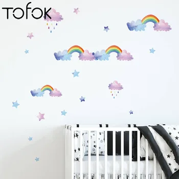 

Tofok Cartoon Cloud Rainbow Wall Sticker for Kids Room Wall Decor Home Decoration Accessories DIY Art Decals Wallpaper