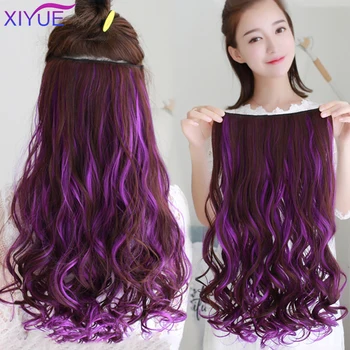 

XIYUE Long Curly Clip in Synthetic Hair Extensions Black Brown High Tempreture Pink Blue Red Hair Piece Bulk Hair Extension
