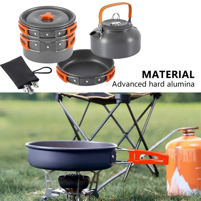 Kemping Edénykészletek Kültéri Alumínium Főző Főzés Vízforraló Serpenyő Edény Utazó Túrázás Piknik Bbq Asztali Felszerelés - Image 5