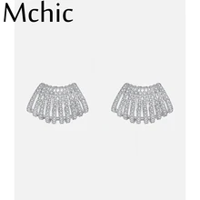 Mchic модные серебряные ювелирные изделия 925, изысканные блестящие серьги-гвоздики с кубическим цирконием для женщин, вечерние, свадебные аксессуары, подарок