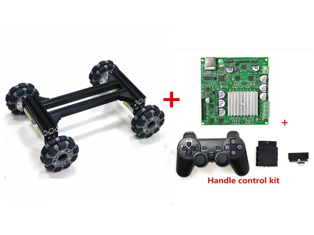 20KG Load 4-Drive Metal Smart RC Robot Car Chassis+Wireless Controller Kit 100mm Rubber Omnidirectional Wheel DIY For Arduino - Цвет: Tank with handle