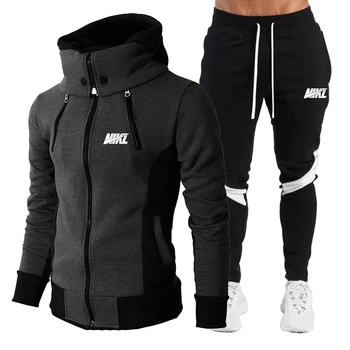 

Fashion Logo Men's Brand Hoodie Set 2020 Fall Winter Casual Long Sleeve High Neck Slim Zip Cardigan Hooded Sweatshirt Pants