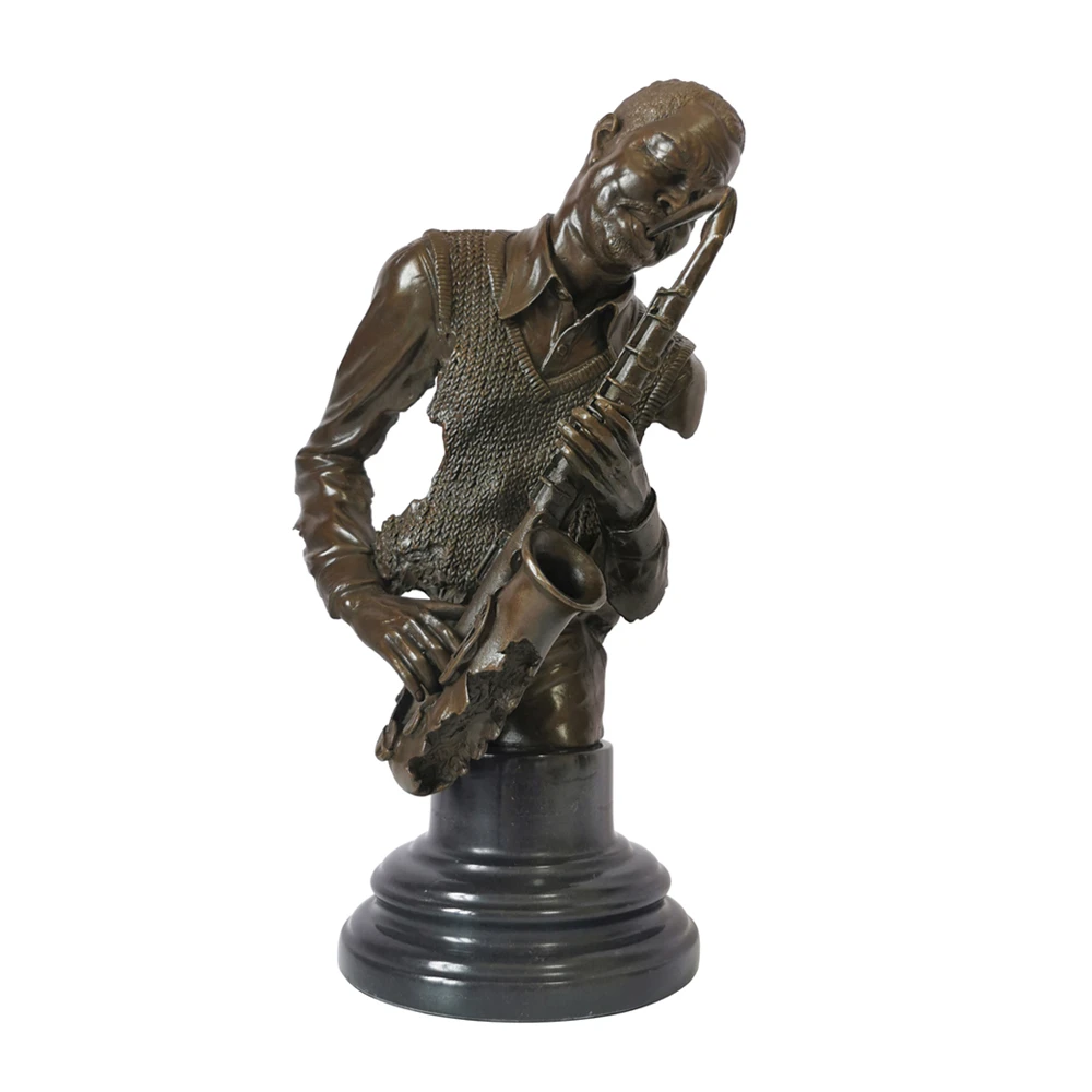 Bronze Black Musician Bust Statue Male Music Performer Sculpture Art