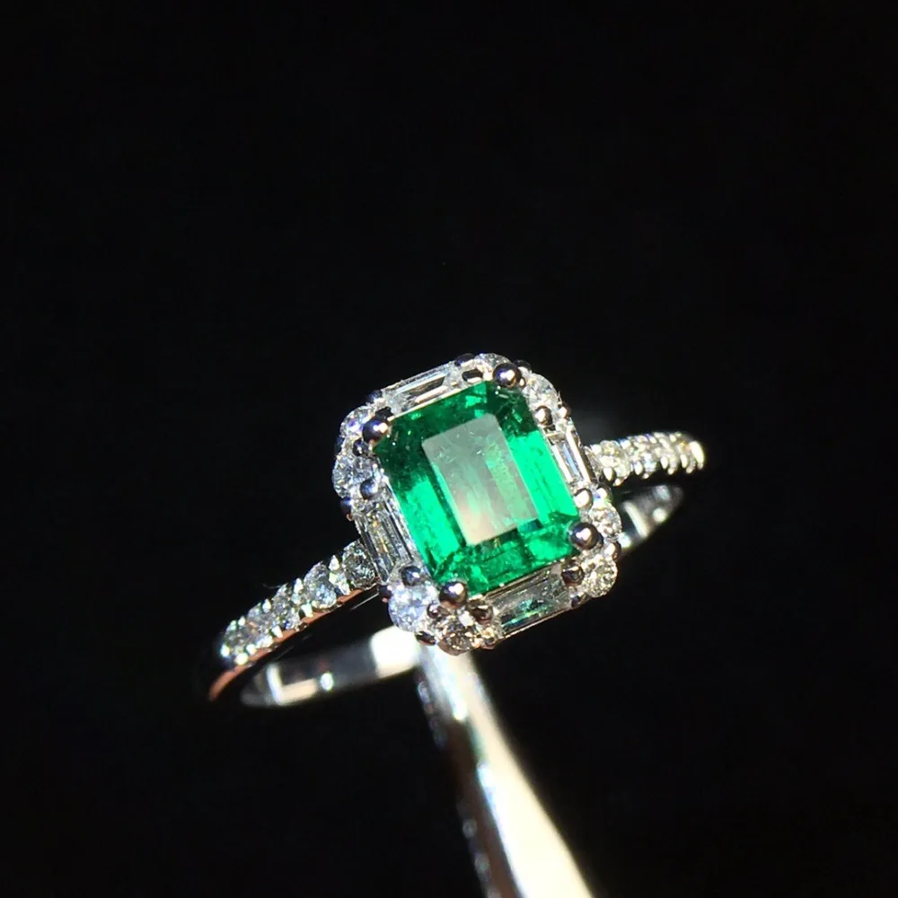 Изумрудное кольцо 0.73ct ювелирные изделия чистый 18 К золото природа зеленый изумруд драгоценные камни женские кольца для женщин тонкое кольцо