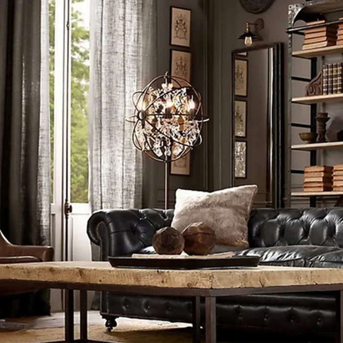 

Moderne wrount Iron Globe Crystal Retro Designer Rh Loft Industrial Style Floor Lamp standing lamp
