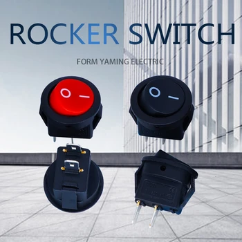 

10pcs 15mm Circle ON-OFF Two Positions Below 2 Pins Power Ship Type Black / Red Rocker Switch