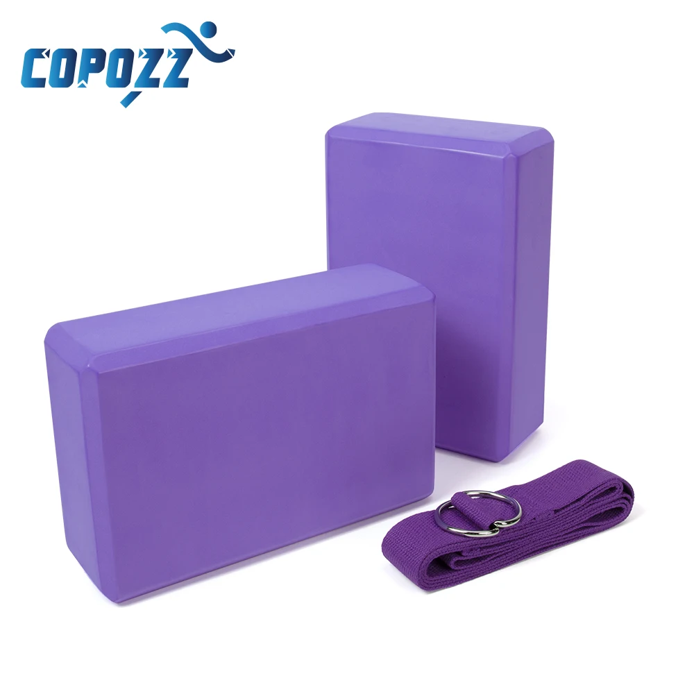 

COPOZZ EVA Gym Yoga Blocks Foam Brick and Stretching Belt Set for Gym Pilates Workout Fitness Yoga Exercise Body Shaping