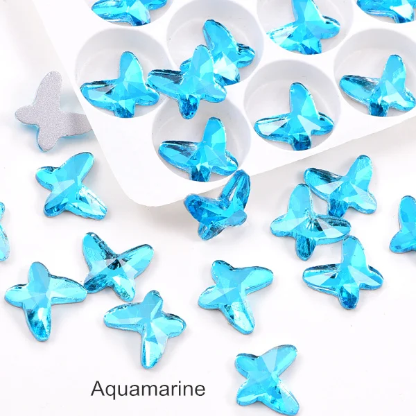 Aquamarine 10x12 мм 20 шт хрустальные стразы с бабочкой без горячей фиксации много цветов стразы для ногтей украшения для ногтей B3832 - Цвет: Aquamarine