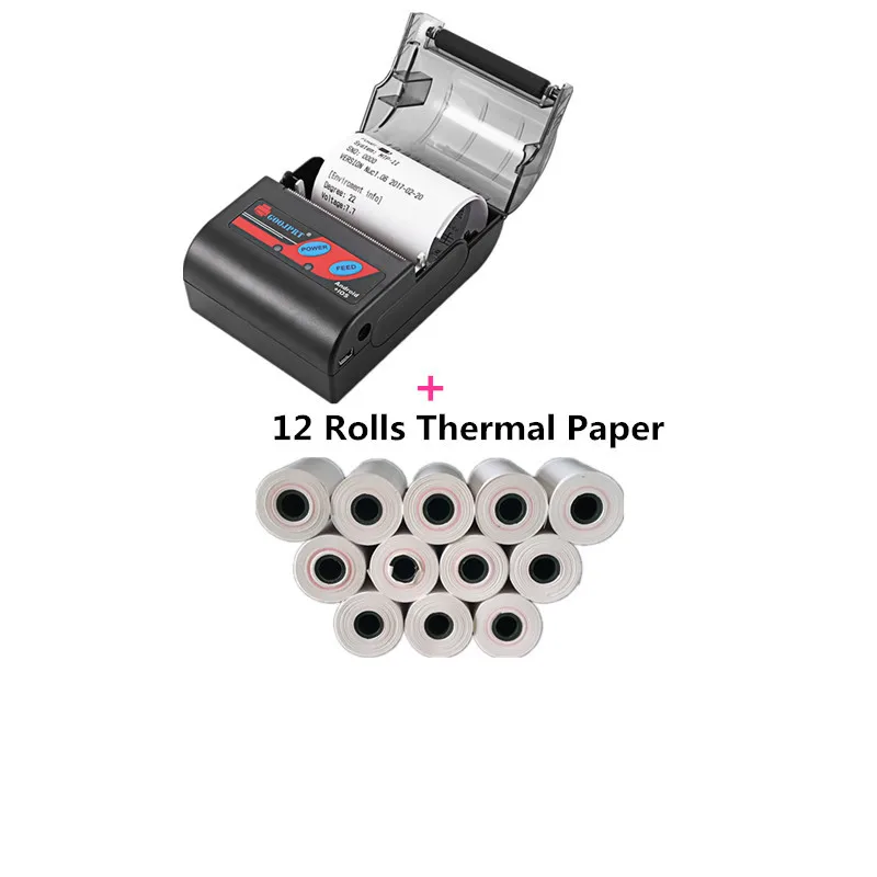 Add 12 Rolls Paper GOOJPRT термопринтер 58 мм Bluetooth для мобильных Android iOS Windows POS Termica портативный для ресторанов гостиниц - Цвет: Add 12 Rolls Paper