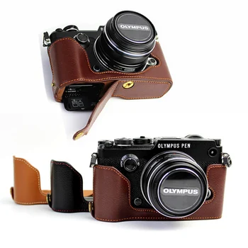 

Genuine Real Leather Half case Cover For Olympus PEN F PEN-F protective shell camera bag With Battery Opening