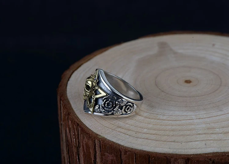 FNJ Skull Star Flower Ring 925 Silver Jewelry New Fashion Punk S925 Sterling Silver Rings for Men Adjustable Size bague