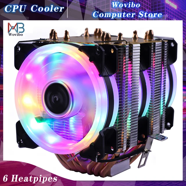 6 Heat Pipes RGB CPU Cooler X79 X99 3Pin PWM 4Pin Quiet For Intel LGA 1150 1151 1155 1200 1366 2011 AMD AM3 AM4 Ventilador 1
