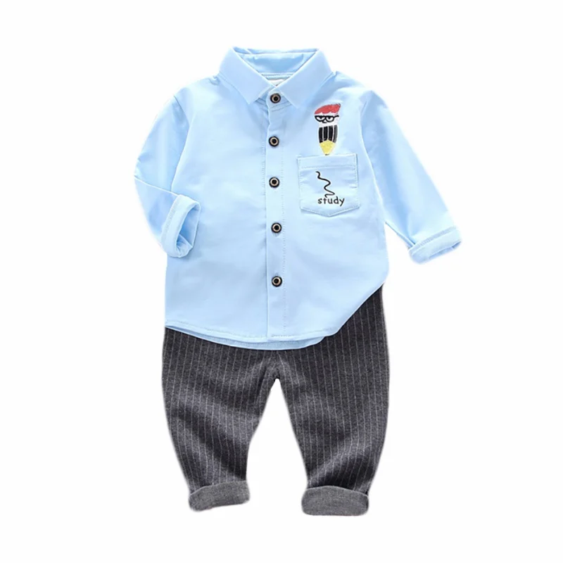 

Autumn Baby Boys Casual Long Sleeve Cartoon Print Shirt Blouse Tops+Stripe Pants Trouser Set