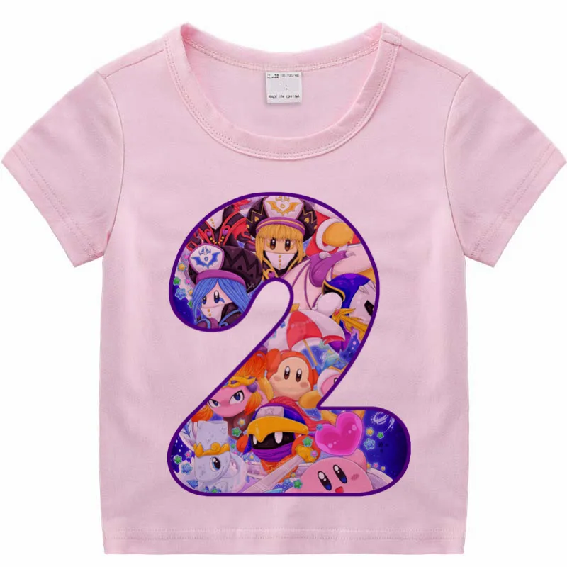 P251-2-pink Детская футболка с надписью «Kirby Star Allies» на день рождения Детская футболка с короткими рукавами для дня рождения Детские маски подарок на день рождения дропшиппинг - Цвет: P251-2-pink