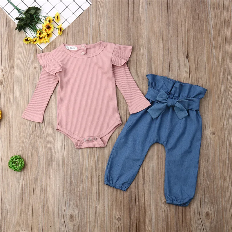 Комплект одежды для новорожденных девочек 0-24 мес., верхний комбинезон с длинными рукавами и штаны, элегантный милый наряд, уличная одежда