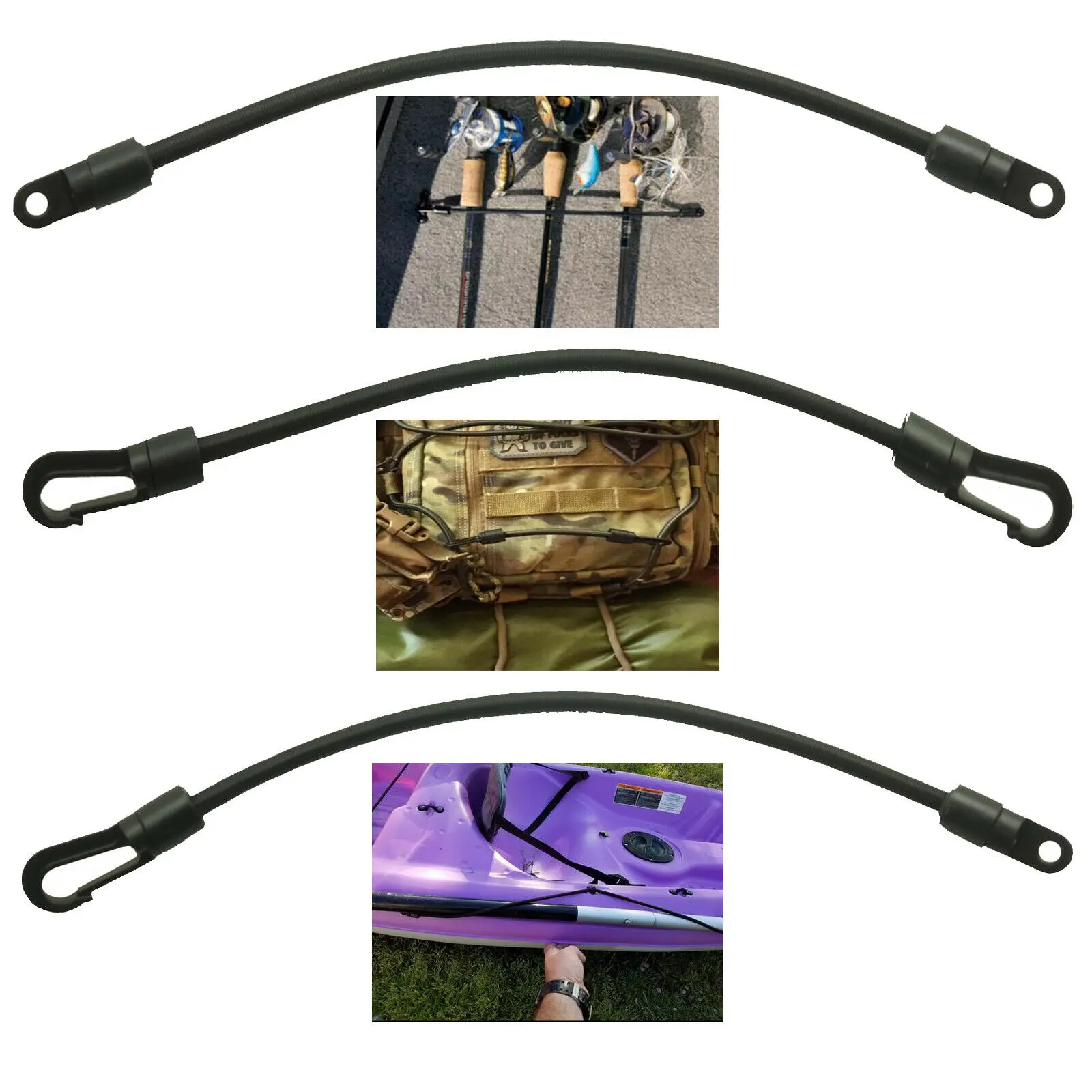 3x Bungee Rigging Deck Kit Paddle Rod Holders for Kayak Boat & Marine