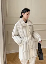 

Imported Mink Woven Fur Collar Thickened White Goose Down Jacket Mid-length Beige Fur Coat 2021 Autumn and Winter New