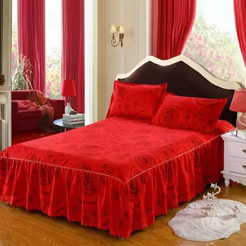 

3PCS Red Rose Flowers Printed Soft Romantic Bedding Suit Pillowcase Set Duvet Quilt Cover Bedding Set for Wedding Home Bed