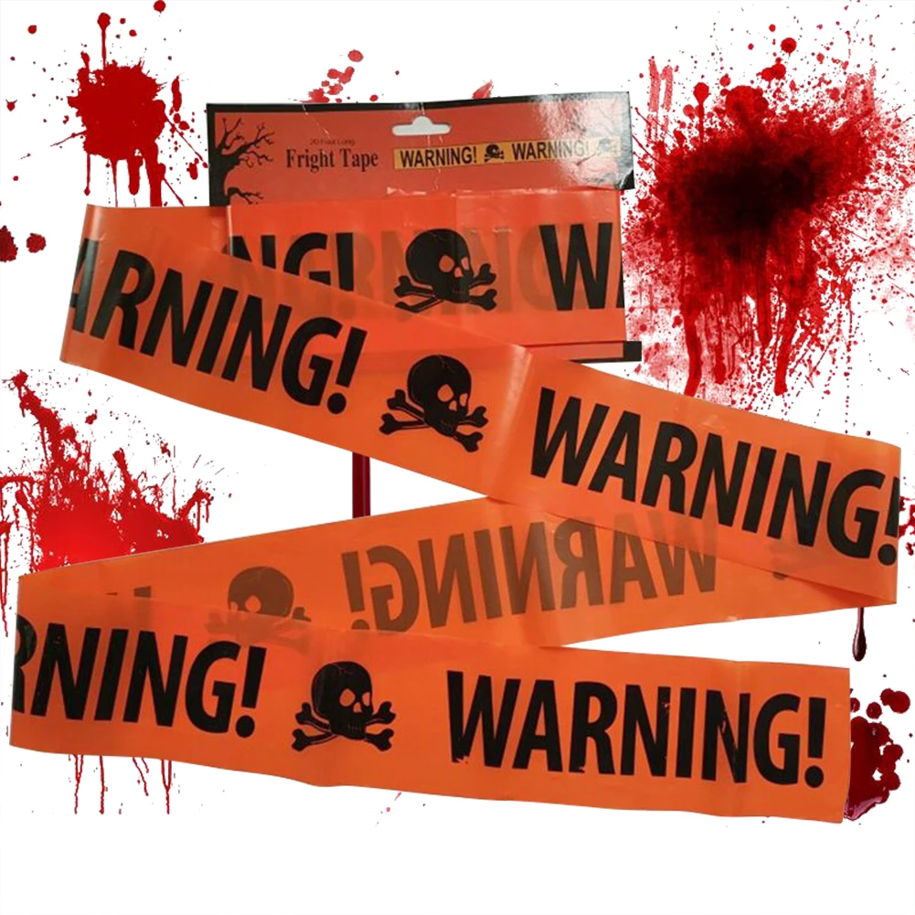 20FT Skull Warning Line Hanging Sign Yellow Halloween Party Home Yard Ornaments