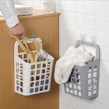

Household Bathroom Suction Cup Hanging Hamper Dirty Clothes Storage Basket Middle Large Plastic Laundry Basket Home Supplies
