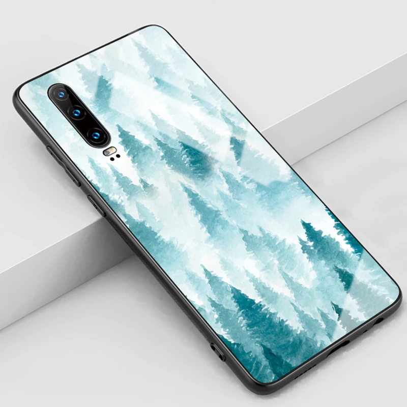 Jungle Mist Чехол для телефона huawei p 30 Y7, художественный защитный чехол из закаленного стекла для huawei p 20 p smart plus, подарки - Цвет: Jungle Mist