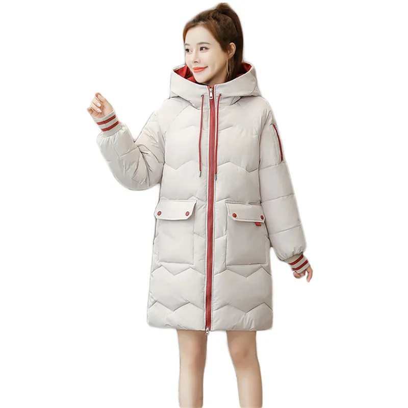 

Winter coat women yellow beige 7 color S-3XL plus size loose down cotton jacket 2020 new stripe thick warmth hooded parka CX1305