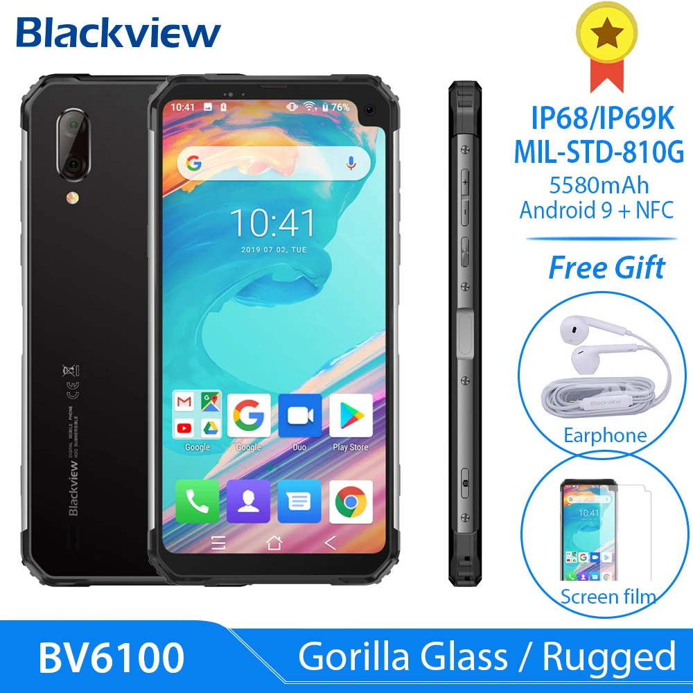 Blackview BV6100 Android 9 0 мобильный телефон 6 88 &quotсмартфон с большим экраном IP68 MT6761