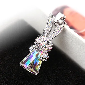 

Original Crystals From Swarovski Rabbit Pendant Necklace For Women Silver Color Maxi Collares Lovers Valentine's Day Gift
