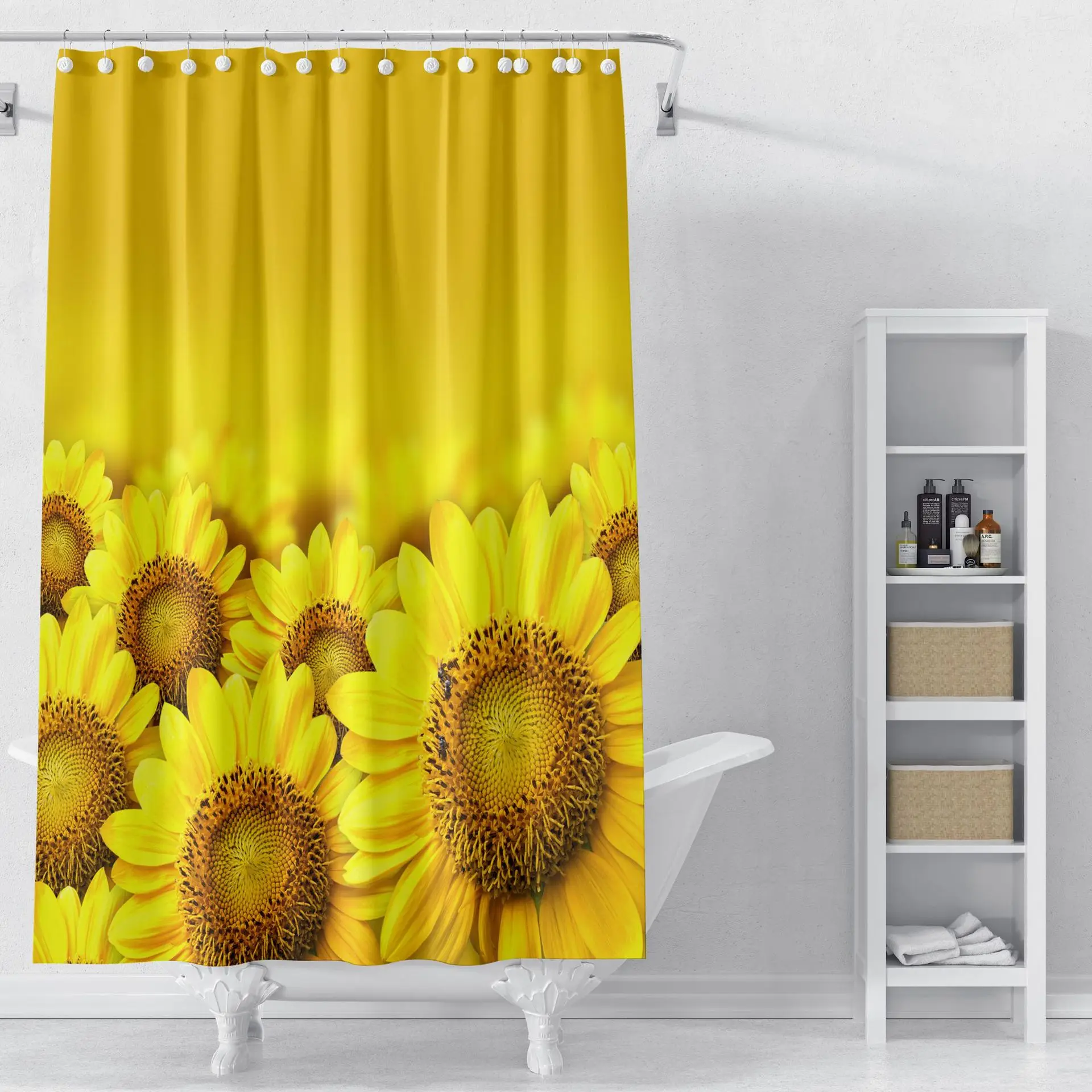 Sunflower Waterproof Polyester-Fabric Shower Curtain & Bath Mat 180*180cm NEW 
