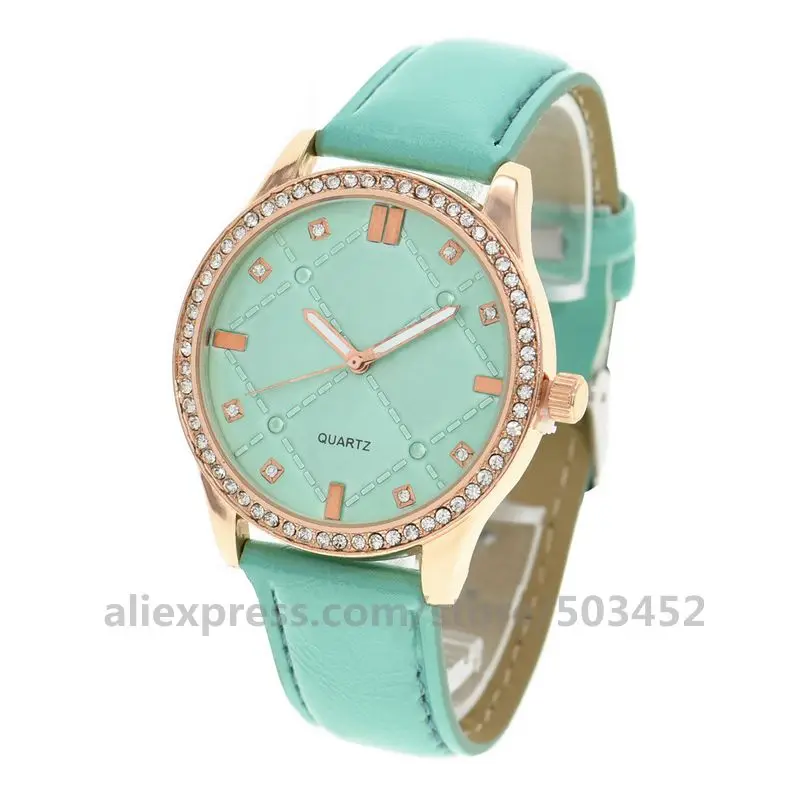 mint green 100 шт/партия без логотипа 3253 женские часы Grace наручные часы PU ремень часы циркониевые решетки лицо Curren для женщин часы для женщин - Цвет: mint green