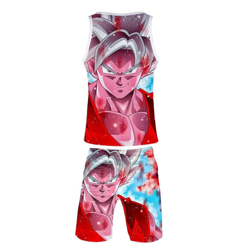 Крутая 3D верхняя одежда Goku Harajuku DRAGON BALL Harajuku комплекты из двух предметов мужские крутые новые уличные топы без рукавов летние комплекты