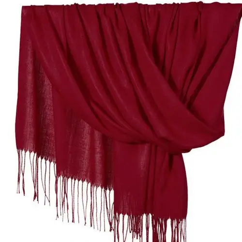 Зимний осенний Женский кашемировый шарф с кисточками, Повседневная тонкая длинная теплая мягкая шаль - Цвет: Бордовый