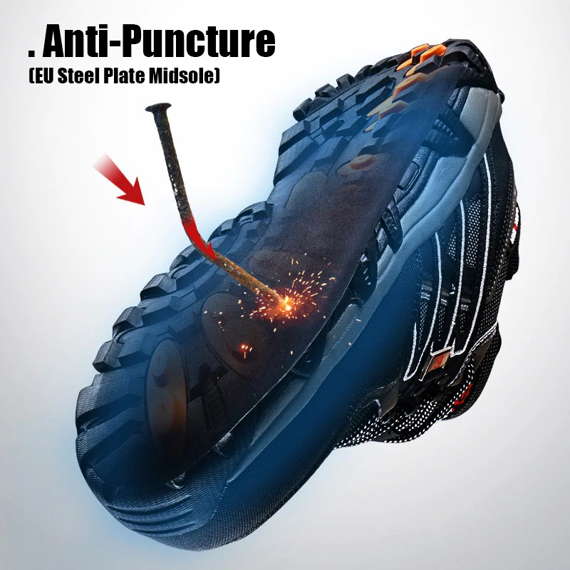 LARNMERN Для Мужчин's Сталь носком Рабочая безопасная обувь; Воздухопроницаемый материал; Рабочая обувь анти-прокол противоскользящий дизайн защитная обувь