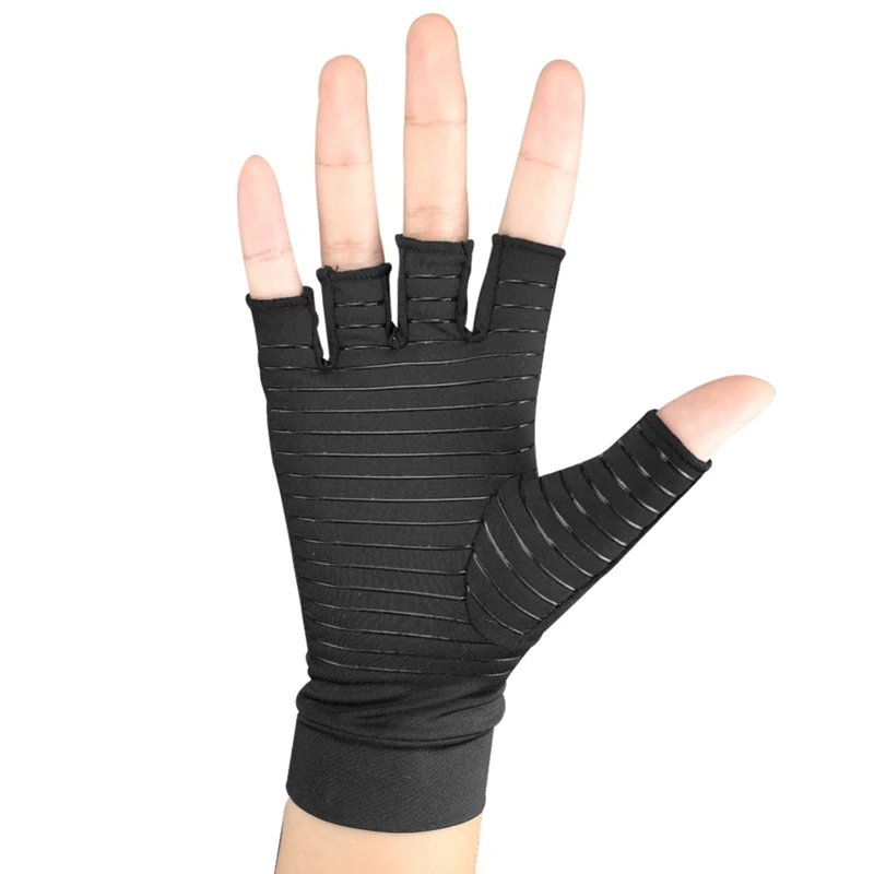 

1 Pair Copper-coated Polyester fiber Spandex Compression Gloves Sports Half Finger pain relief recovery gloves