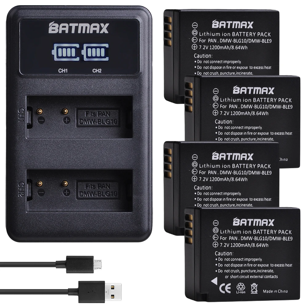 Batmax DMW-BLG10 DMW-BLE9 DMW-BLE9E BP-DC15 Батарея+ светодиодный Dual USB Зарядное устройство для цифрового фотоаппарата Panasonic LUMIX GF5 GF6 GX7 LX100 GX80 GX85 - Цвет: 4B with charger