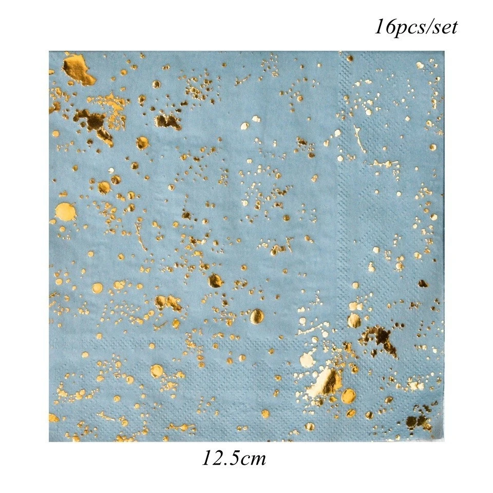 16pcs blue napkin 1 компл. Розовое золото вечерние одноразовые столовые приборы Позолоченные бумажные соломинки/мраморные плиты украшение стола/чашки/День рождения/вечерние принадлежности - Цвет: 16pcs blue napkin