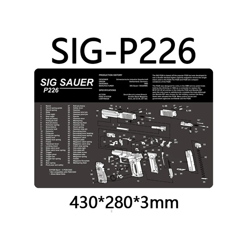 

Sig P226 Gun Cleaning Rubber Mat With Parts Diagram and Instructions Armorers Bench Mat Mouse Pad for Sig P226