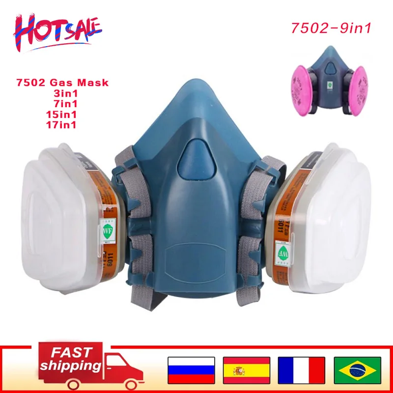 7/15/17 In 1 Gas Mask Industrial Painting Spraying Respirator Suit Safety Work Filter Dust Face Replace 3M 7502 | Безопасность и