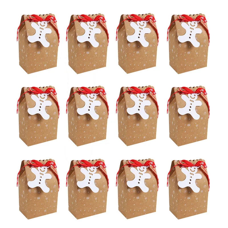 12pcs Paper Boxes 12 шт. рождественские подарочные коробки рождественские вечерние подарочные пакеты Новогодняя коробка для конфет из крафт-бумаги со снежинками и ярлыком рождественские украшения для вечеринок - Цвет: 12pcs Paper Boxes