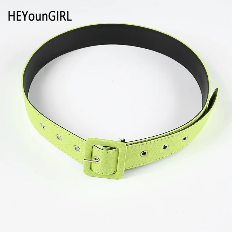 HEYounGIRL неоновый зеленый кожаный ремень для женщин Модный повседневный пояс на талию женский корейский стиль широкий пояс аксессуары в стиле харакзюку