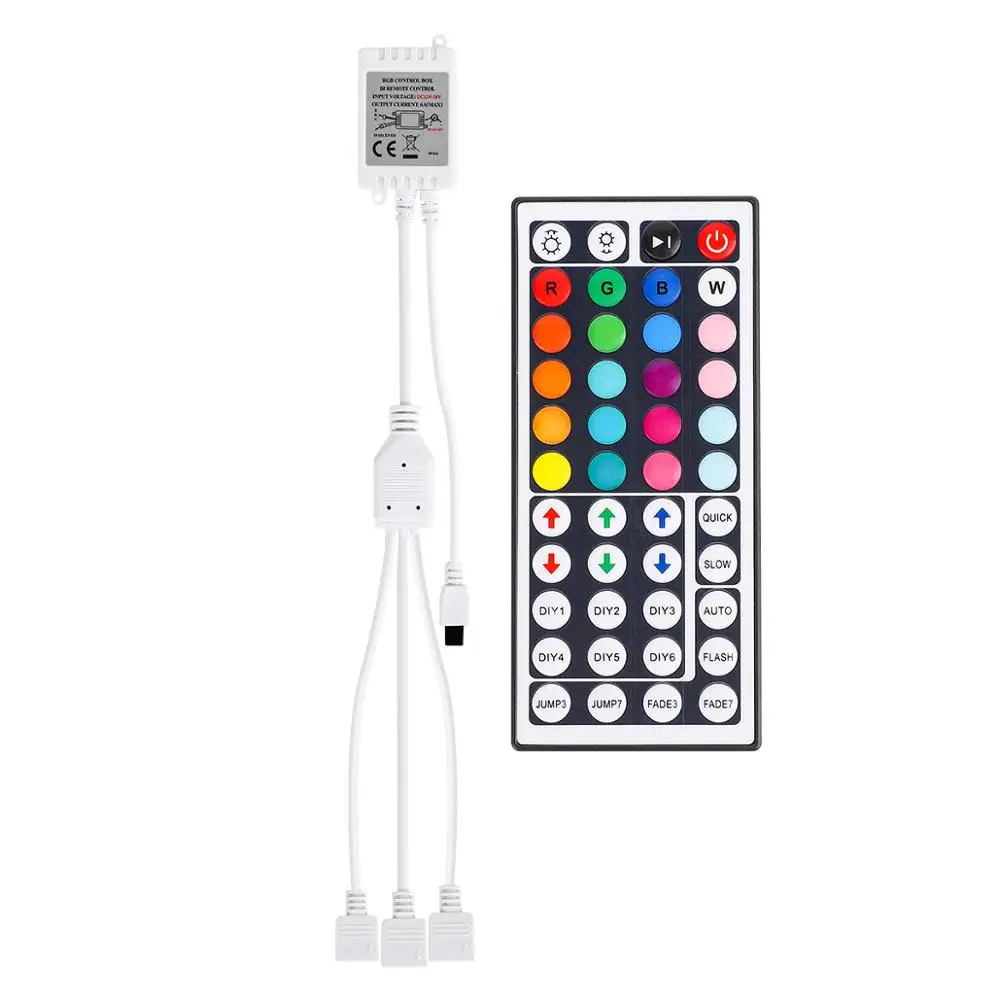 

1 to 3 Sync Controller for RGB LED Strip Lights DC 12V 24V 20 Static Colors 6 DIY 8 Modes 44 Keys IR Remote Controller Dimmer