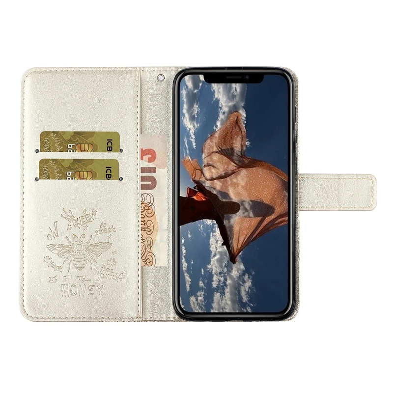 Кожаный чехол-кошелек с 3D Пчелой и бриллиантами для Iphone 11 Pro XS MAX XR 8 7 6 samsung Note 10 S10 e Flower 50 шт