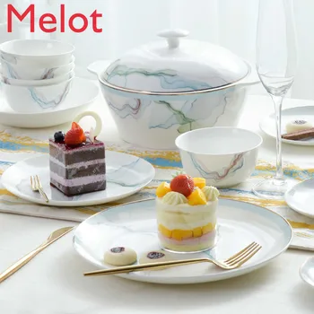 

Chinese gold edged tableware combination bone china bowl and plate ceramic bowl bowl